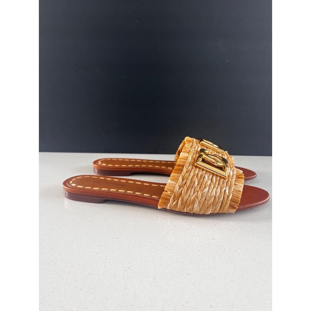 Dolce & Gabbana Logo beige raffia Woven Sandals slides size 40 NEW - Picture 7 of 13